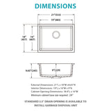 Quartz Kitchen Sink - 21" x 18" x 9.65" Black granite composite undermount bar