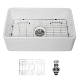 White 30" Apron Front Ceramic Reversible Single Bowl Kitchen Sink