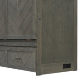 Queen Size Murphy Bed, Pine Wood Cabinet Bed with Built-in USB Charging Station and Geometrical Decoration Panel ,Grey