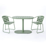 Outdoor Bistro Set Iron Green 3 Piece Oval Table 2 Chairs Matte Finish