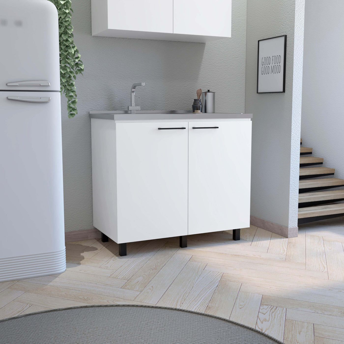 Napoles 2 Utility Sink Cabinet Stainless Steel Countertop White