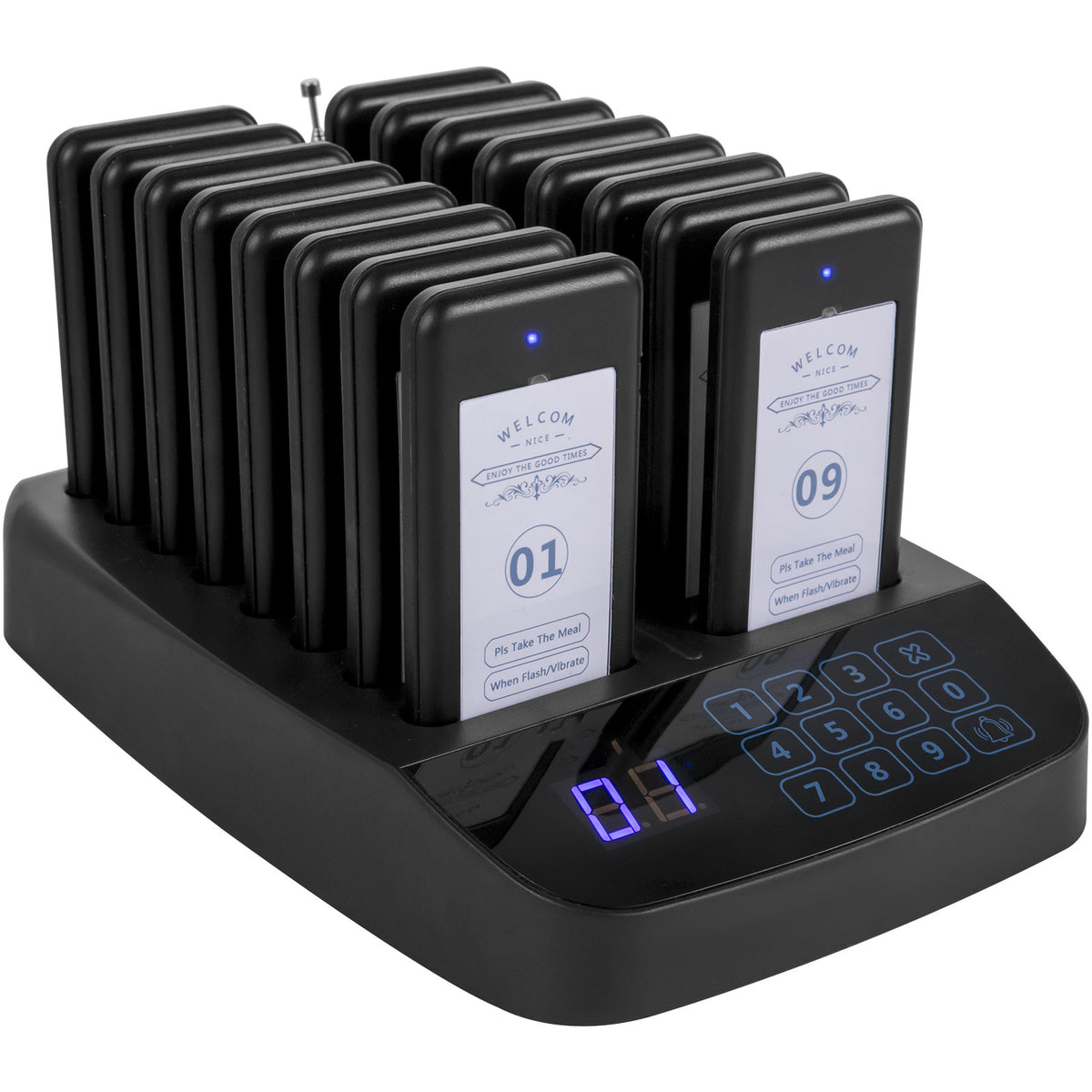 F101 Restaurant Pager System 16 Pagers, Max 98 Beepers Wireless Calling System