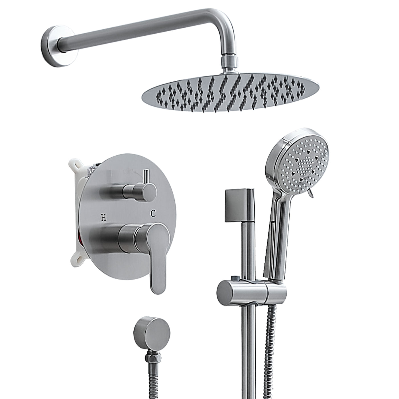 10" Round Shower System Wall Mount Brushed Nickel
