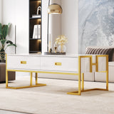 Modern White Rectangular Coffee Table 47.3" 4 Drawers Gold Base