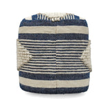 Handcrafted Wool Cotton Diamond Pouf Ottoman 16 inch White Blue