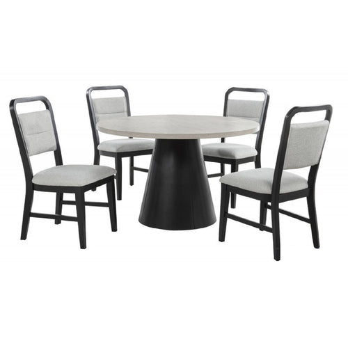 Contemporary Round Dining Set with 4 Upholstered Chairs Gray
