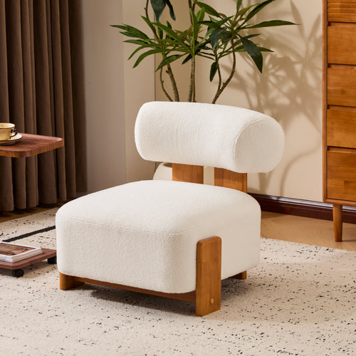 Boucle Lounge Chair Natural Beige Rolled Backrest 27.25"x30"x27.5