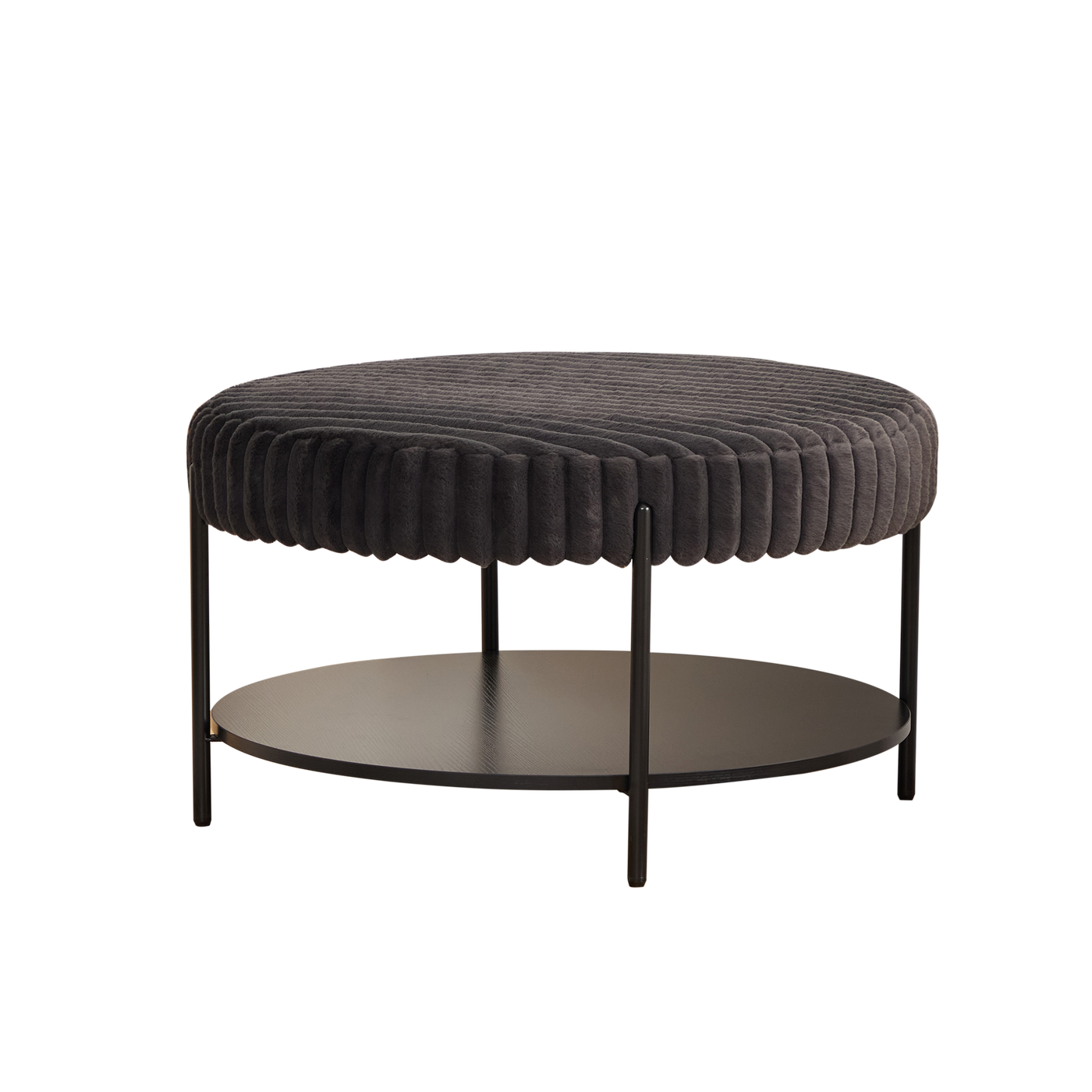 Charcoal Round Ottoman Coffee Table Storage Shelf
