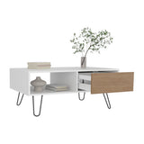 Coffee Table - Rectangular - Metal Legs - White and Natural Oak