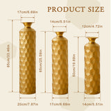 3-Piece Modern Gold Metal Floor Vase Set, Hexagon Textured