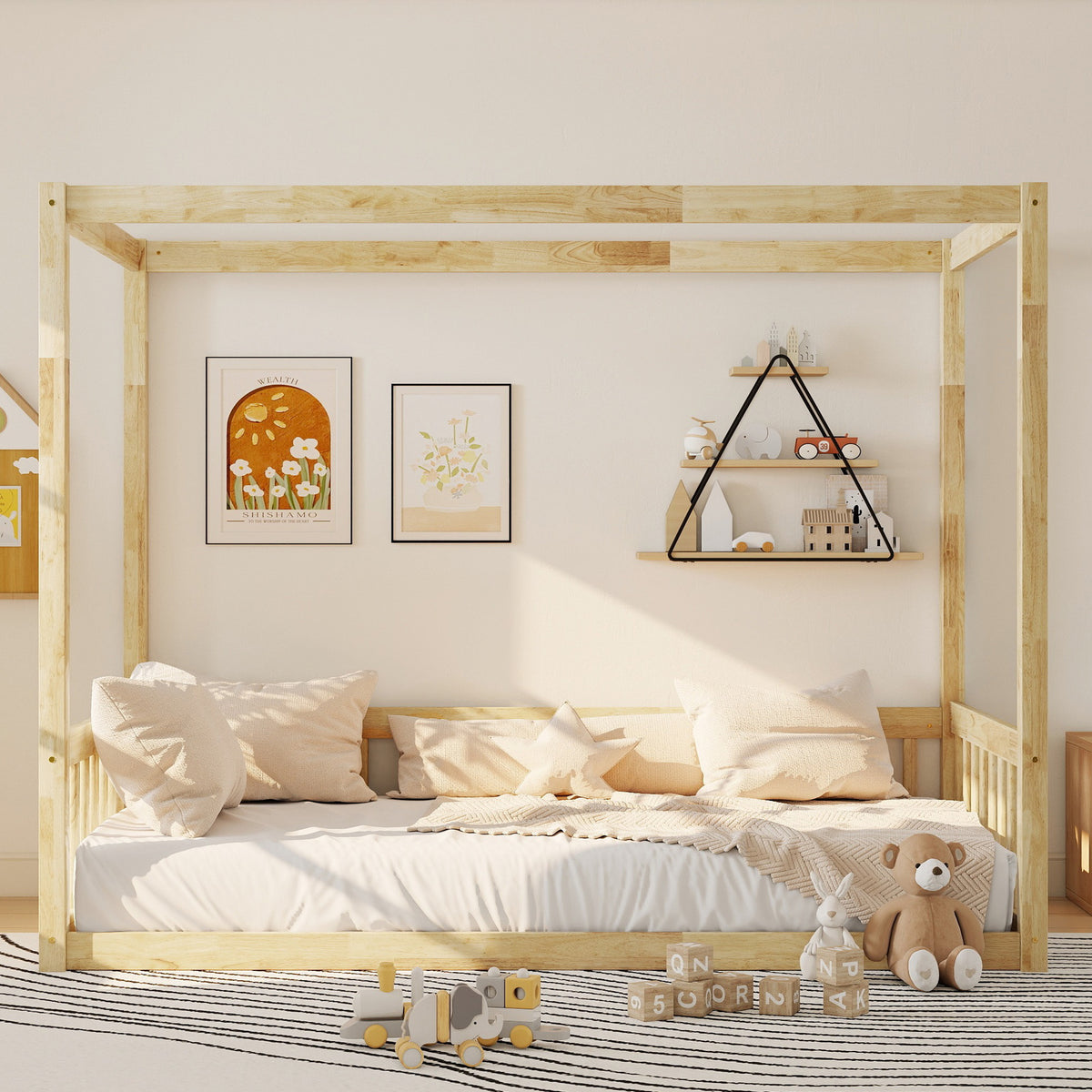 Twin Rubberwood Canopy Bed Natural