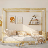 Twin Rubberwood Canopy Bed Natural