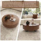 Round Solid Wood Coffee Table with Storage Walnut