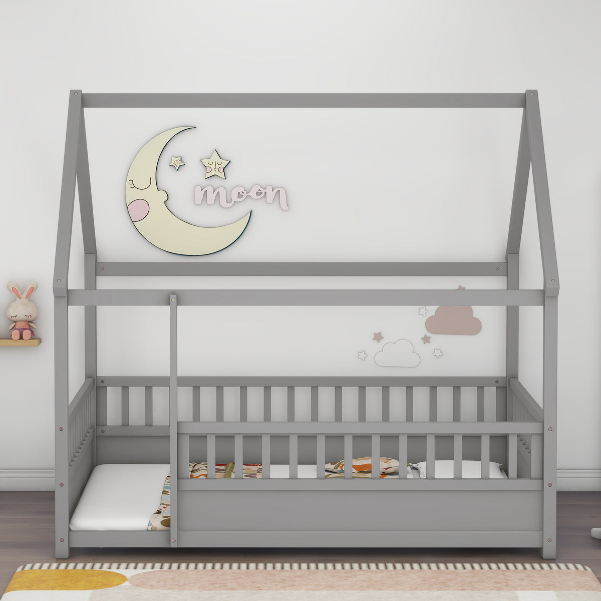 Full Pine Platform Bed Grey