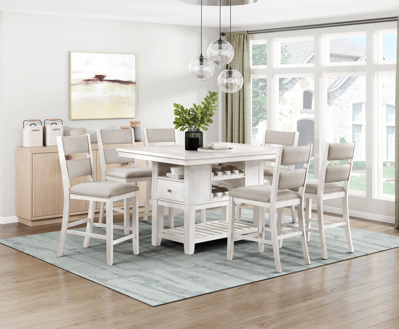 7pc Counter Height Dining Set Antique White Table Chairs