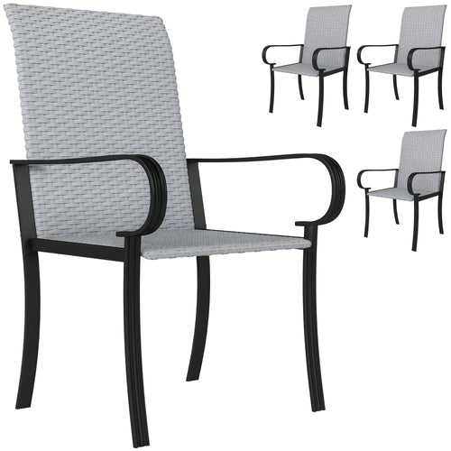 Set of 4 Outdoor Wicker Dining Chairs, Gray Rattan Armchairs