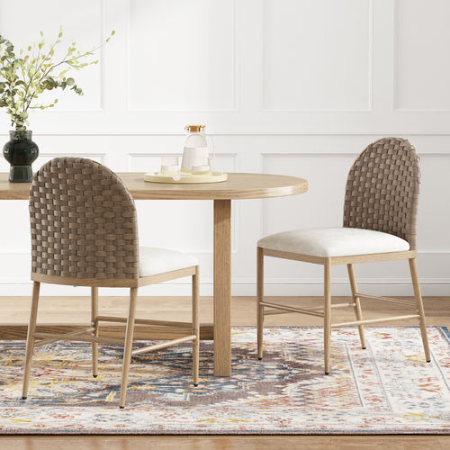 Set of 2 Farmhouse Dining Chairs Upholstered Armless Brown