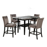 5 Piece Counter Dining Set Marble Top Black Base Brown Chairs