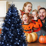 7.5ft Black Christmas Tree with 500 White LED Lights, 2156 Tips PE+PVC Artificia