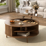 Round Lift-Top Coffee Table with Hidden Storage Sliding Door
