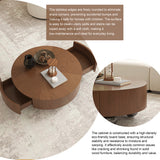 Round Solid Wood Coffee Table with Storage Walnut