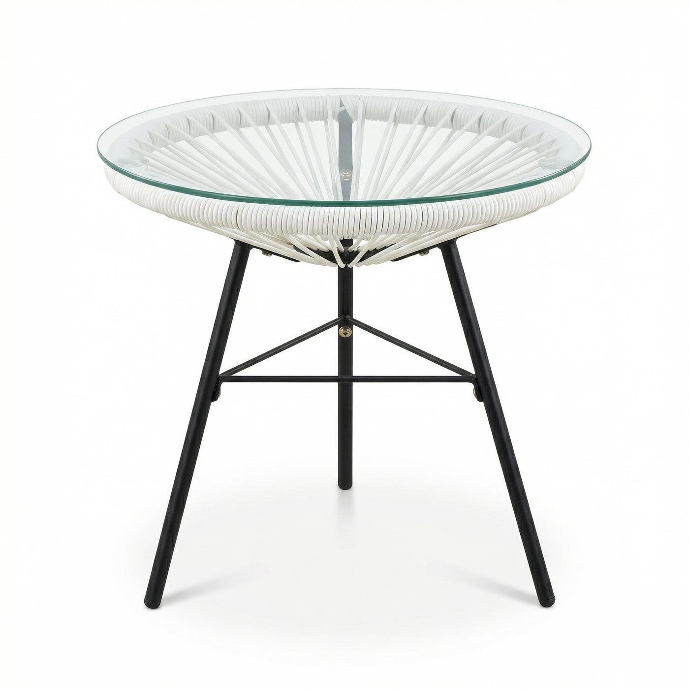 NUSA OUTDOOR SYNTHETIC WICKER GLASS-TOP SIDE TABLE, WHITE RATTAN