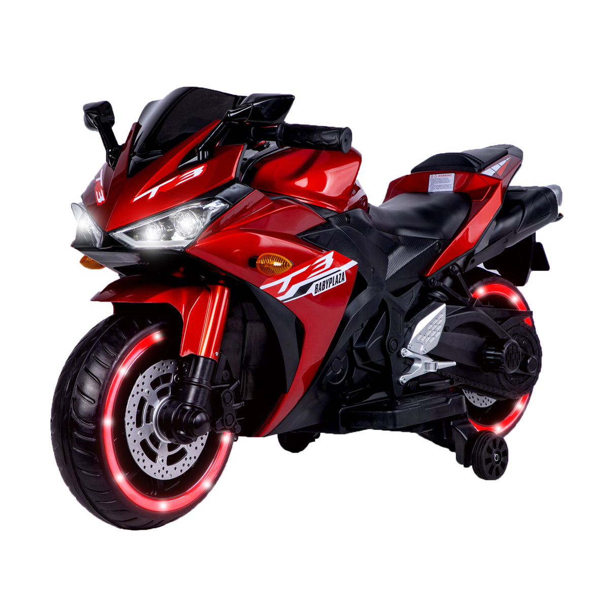Kids 12V Motorcycle with Training Wheels, Manual Throttle, and Lighting Wheels f