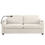 Beige Corduroy Sleeper Sofa Loveseat Full Mattress USB