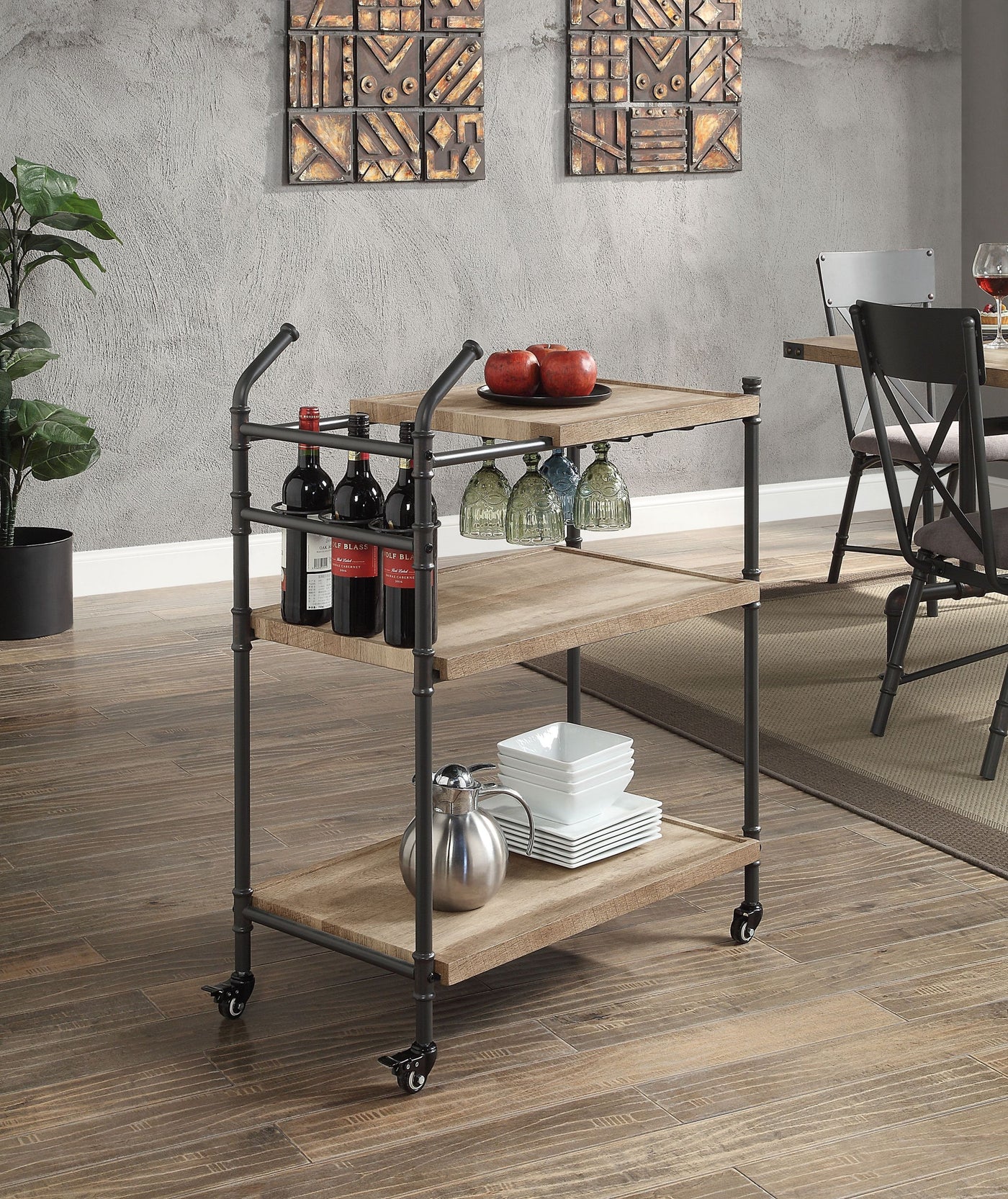 Brantley Oak Sandy Black Finish Serving Cart