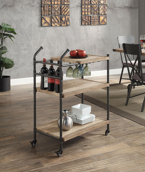 Brantley Oak Sandy Black Finish Serving Cart