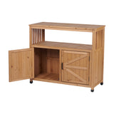 Wooden Patio Bar Table Set with Storage Light Brown