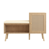 2-in-1 Shoe Storage Bench, PP Rattan Shoe Cabinet with 2 Adjustable Shelves