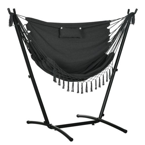 Outdoor Hammock Chair with Stand, Dark Gray Swing Lounge