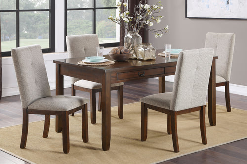 Dark Cherry 5-Piece Dining Set with Chenille Chairs
