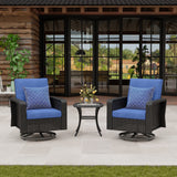 Outdoor Patio Set PE Rattan Swivel Chairs Blue Cushion