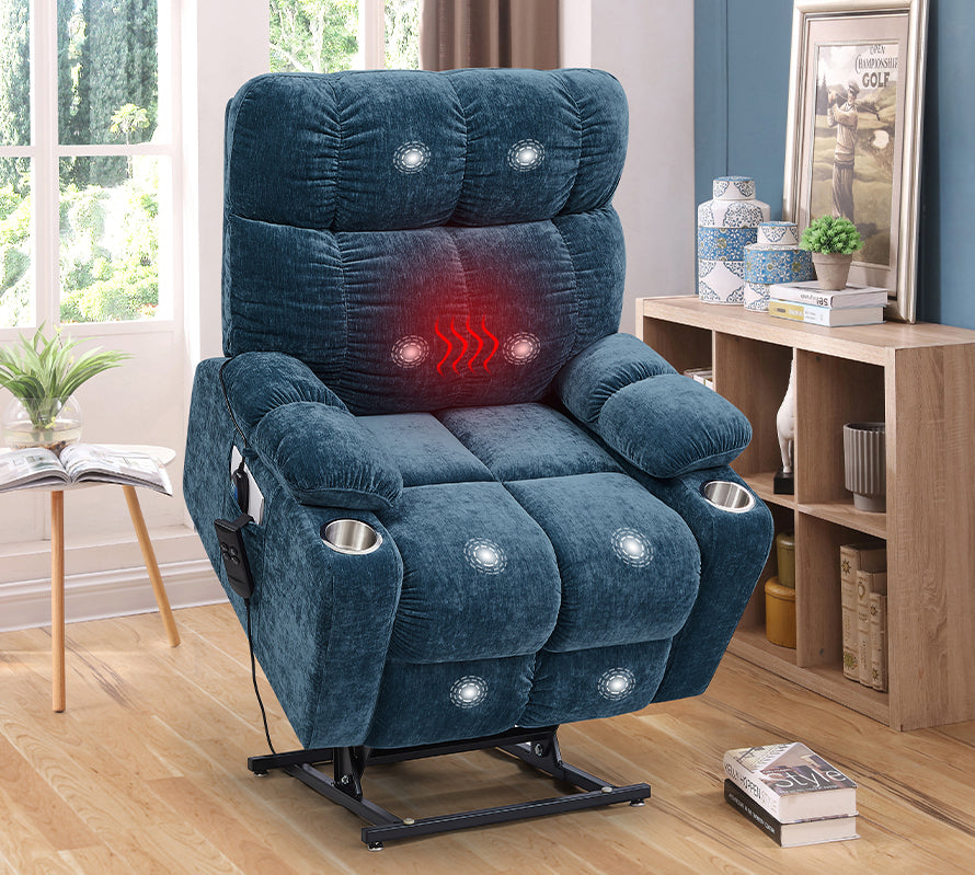 Power Lift Fabric Lift Recliner with Massage Blue