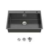 Stainless Steel Overmount Kitchen Sink 33x22 Single Bowl Black