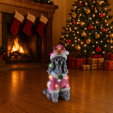 Christmas Poodle Statue, Holiday Dog Figurine in Pink Santa Outfit