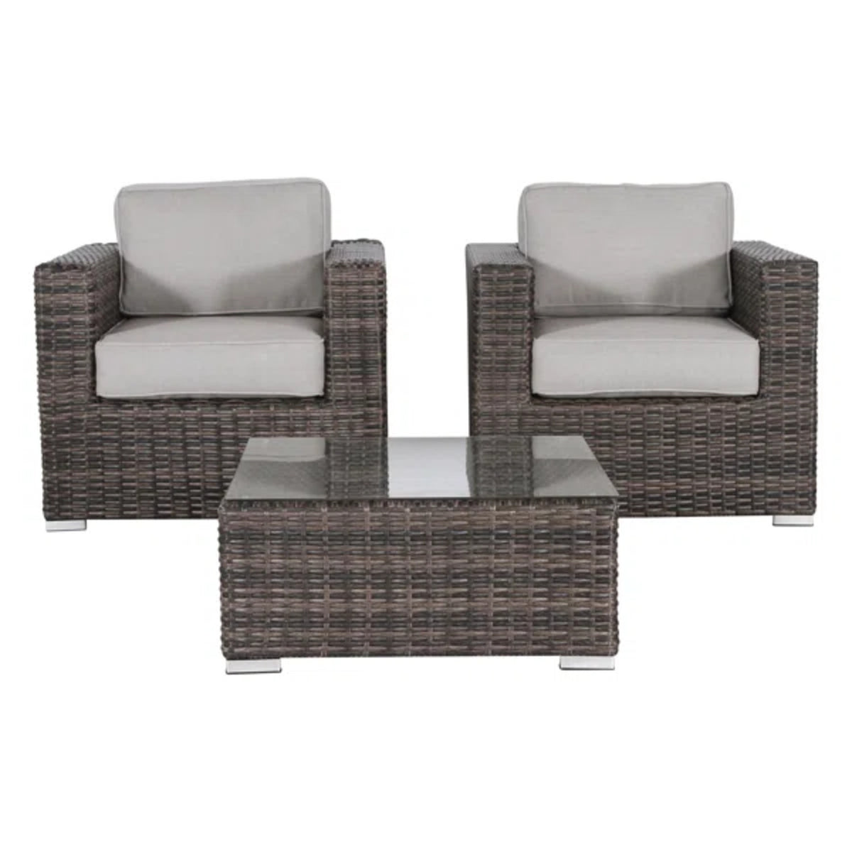 Elegant Rattan Wicker 2-Person Seating Set with Cushions in Brown/Gray