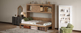 Twin Size Murphy Bed with Charging Station and Drawer in Wood Color, Solid Pine Wood + MDF