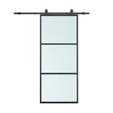 36x84 Full Lite Frosted Glass Black Steel Sliding Barn Door Kit