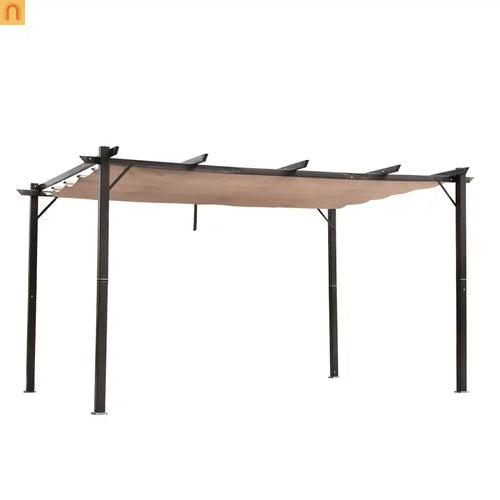 Pergola Canopy Retractable Aluminum Brown 10x13 ft Rust Resistant