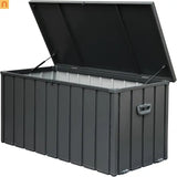 Outdoor Storage Deck Box Steel Dark Gray Lockable 100 Gallon
