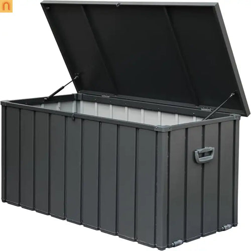 Outdoor Storage Deck Box Steel Dark Gray Lockable 100 Gallon