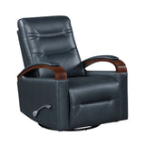 Navy Swivel Gliding Recliner Faux Leather Rubberwood Arms