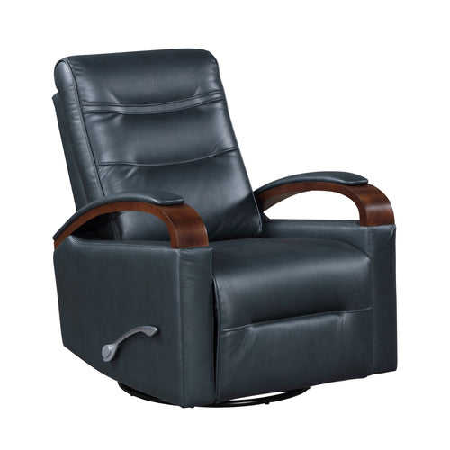 Navy Swivel Gliding Recliner Faux Leather Rubberwood Arms
