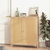 Mid-Century Modern Storage Cabinet with Woven Rattan Doors & Adjustable Shelves