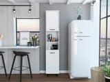 White Pantry Cabinet Four Legs Three Interior Shelves Two Cabinets