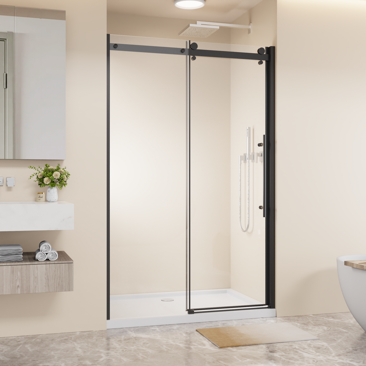 48.in W x 72.in H Frameless Shower Door Single Sliding