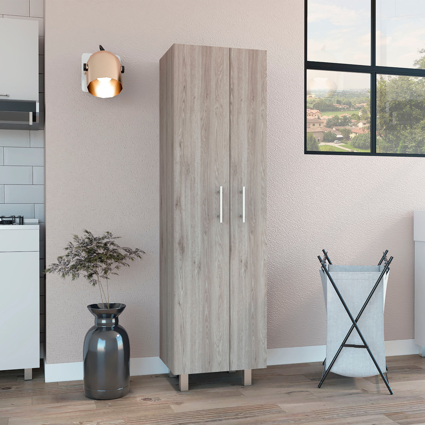 Double Door Storage Cabinet with Five Shelves, Light Gray